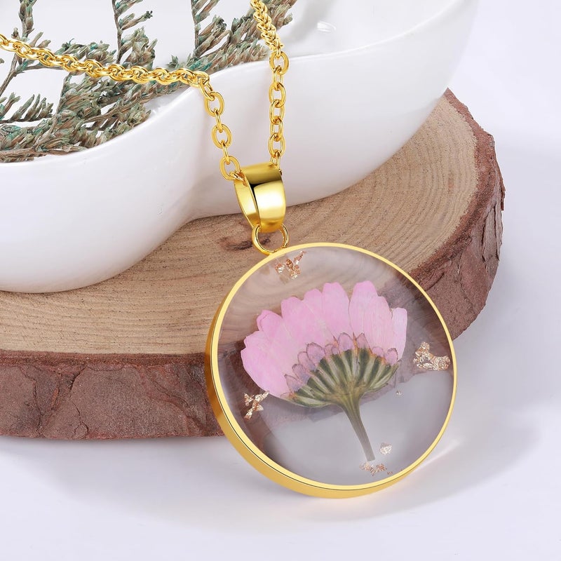 AUNTESIGN Store Forget-Me-Not and Queen Anne's Lace Pressed Wildflower Necklace | Birth Month Real Flower Necklace | Gold/Silver Pressed Flower Jewelry | Personalized Handmade Jewelry - Image 3